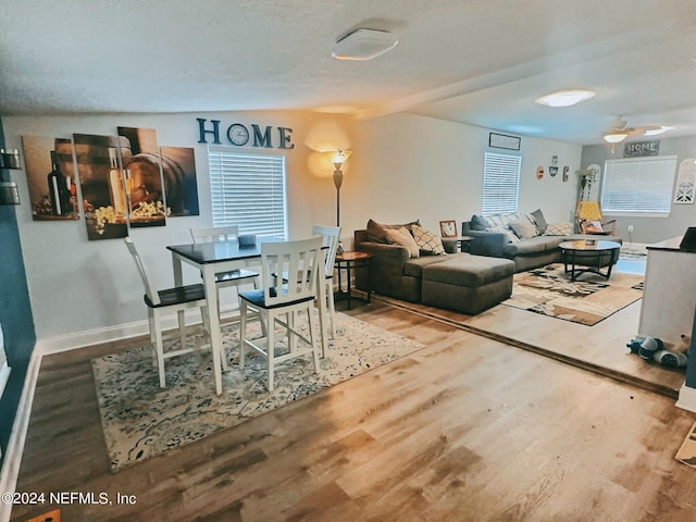 dining room with lofted ceiling and hardwood / wood-style floors