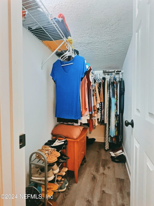 walk in closet with wood-type flooring