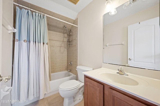 96316 Ridgewood Cir, Fernandina Beach, FL 32034 - full bathroom with toilet, shower / tub combo with curtain, vanity, and tile patterned flooring