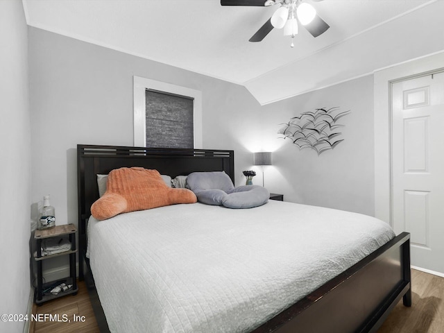 2745 Gilmore St, Jacksonville, FL 32205 - bedroom featuring lofted ceiling, baseboards, wood finished floors, and ceiling fan