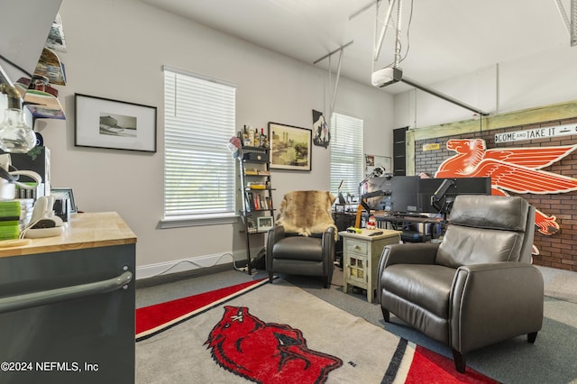 interior space with carpet flooring and baseboards