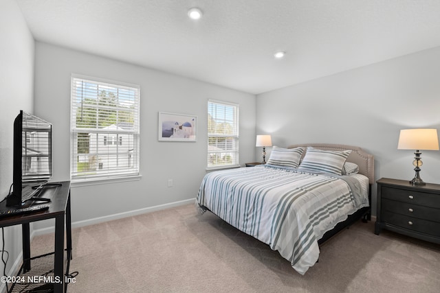 carpeted bedroom with multiple windows