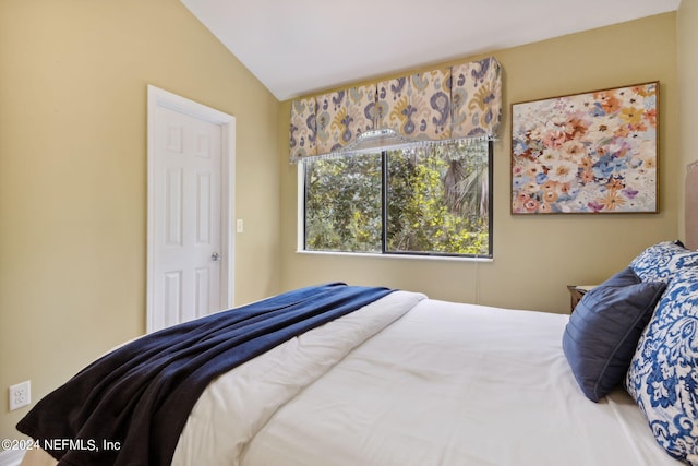 bedroom featuring vaulted ceiling