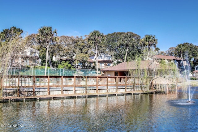 view of dock with a water view