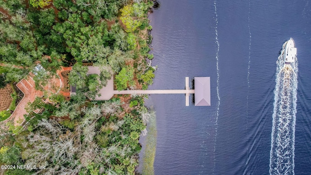 bird's eye view featuring a water view