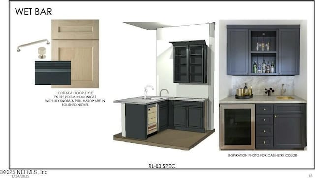 kitchen featuring wine cooler, sink, and tasteful backsplash