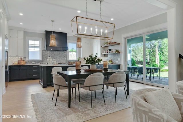 354 River Breeze Dr Lot 3, Ponte Vedra, FL 32081 - dining space featuring light wood-style flooring, crown molding, a chandelier, and recessed lighting