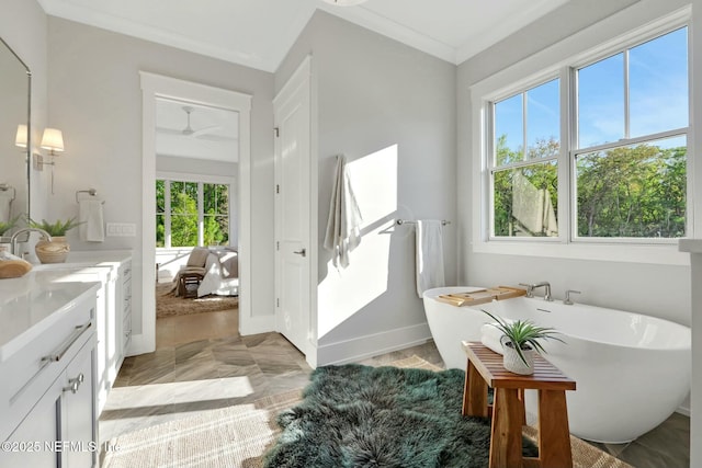 354 River Breeze Dr Lot 3, Ponte Vedra, FL 32081 - full bathroom with a freestanding bath, vanity, crown molding, and baseboards