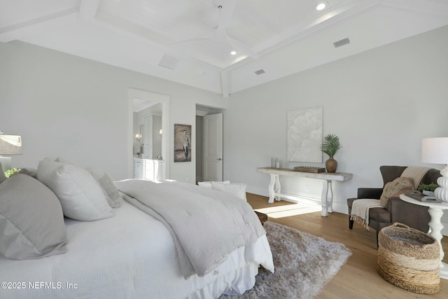 354 River Breeze Dr Lot 3, Ponte Vedra, FL 32081 - bedroom with wood finished floors, visible vents, ensuite bathroom, beamed ceiling, and recessed lighting