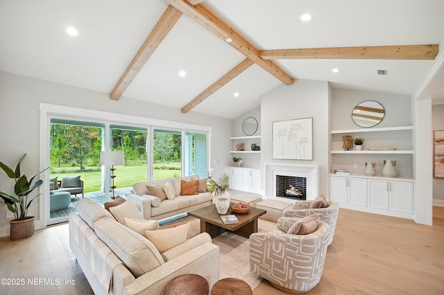 354 River Breeze Dr Lot 3, Ponte Vedra, FL 32081 - living area with light wood-style flooring, recessed lighting, a fireplace, and built in features