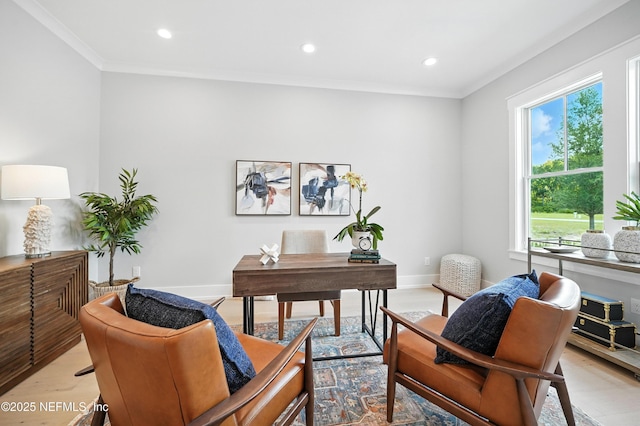 354 River Breeze Dr Lot 3, Ponte Vedra, FL 32081 - office featuring light wood-type flooring, crown molding, and recessed lighting