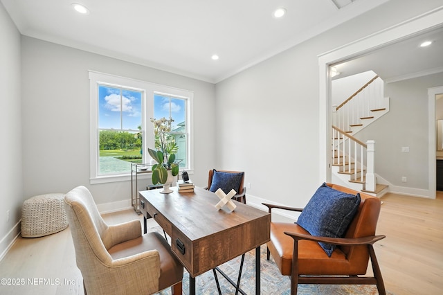 354 River Breeze Dr Lot 3, Ponte Vedra, FL 32081 - home office featuring light wood finished floors, recessed lighting, and ornamental molding
