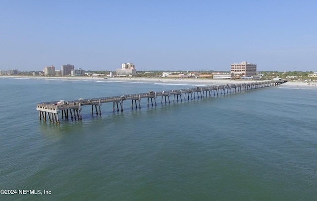 view of dock with a water view