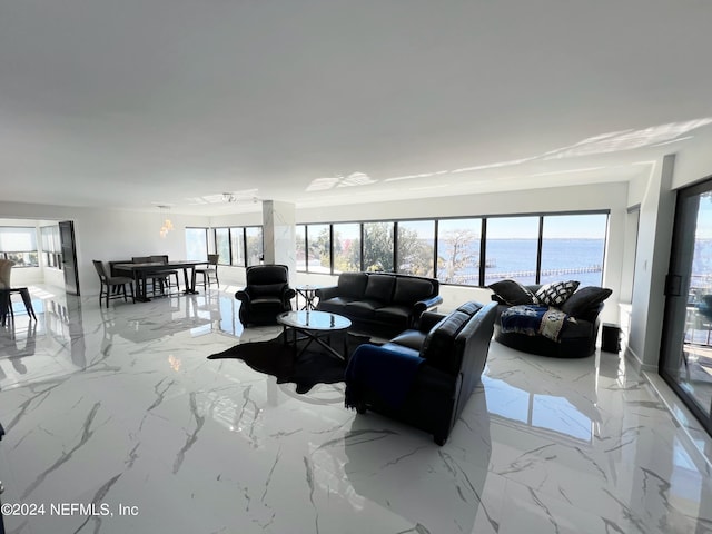 living room with a water view