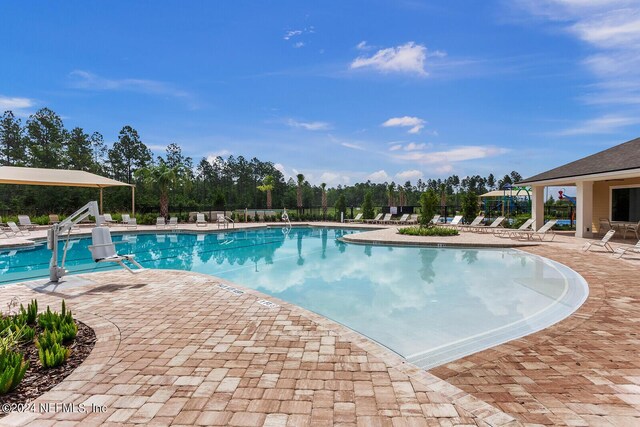 view of pool featuring a patio