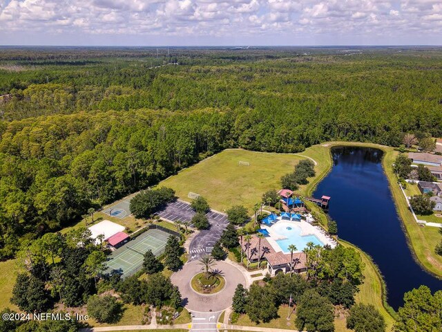 aerial view with a water view