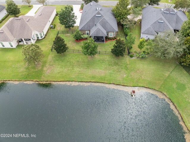 aerial view featuring a water view