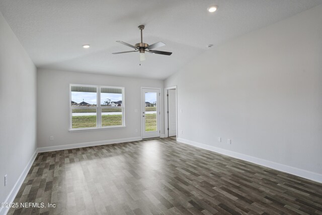 3145 Forest View Ln, Green Cove Springs, FL 32043 - unfurnished room featuring dark wood finished floors, ceiling fan, vaulted ceiling, and recessed lighting