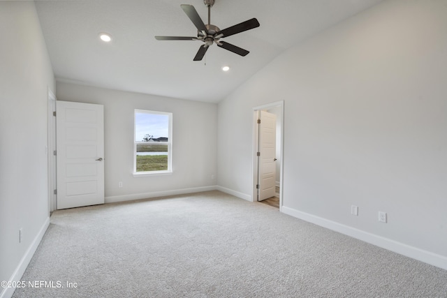 3145 Forest View Ln, Green Cove Springs, FL 32043 - unfurnished room featuring light carpet, lofted ceiling, a ceiling fan, and recessed lighting