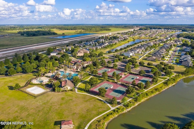 aerial view with a water view