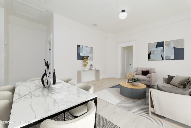 living room featuring light wood-type flooring