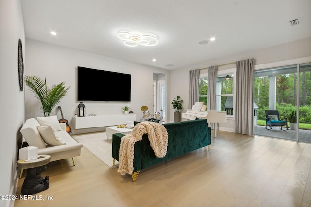 living room with light wood-type flooring