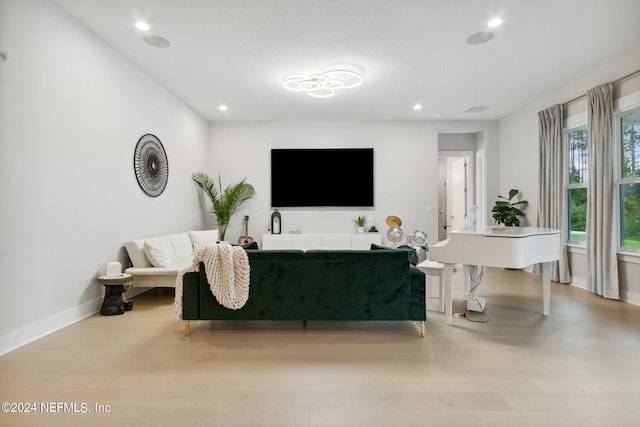 living room with light hardwood / wood-style flooring