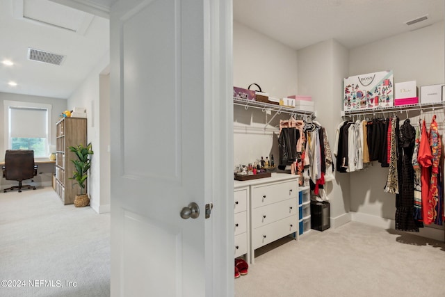 spacious closet with light colored carpet