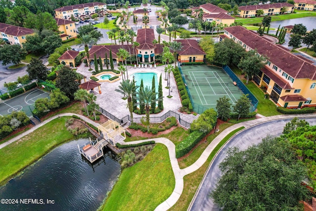 aerial view featuring a water view