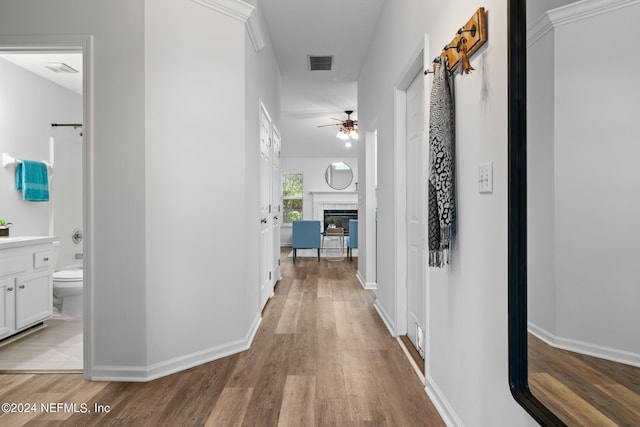 hall featuring light hardwood / wood-style flooring