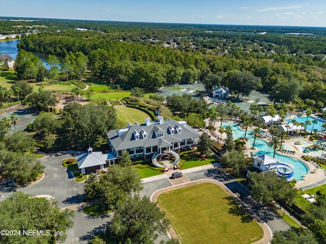 bird's eye view featuring a water view