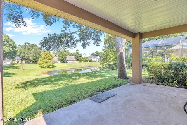 view of patio / terrace with a water view