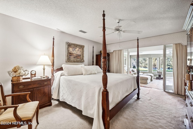 98 Players Club Villas Rd, Ponte Vedra Beach, FL 32082 - carpeted bedroom featuring ceiling fan, access to outside, a textured ceiling, and visible vents