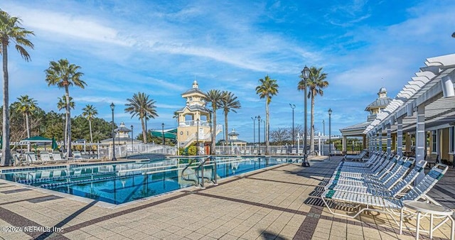 view of pool featuring a patio