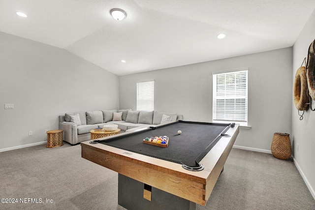 rec room with carpet, billiards, and a wealth of natural light