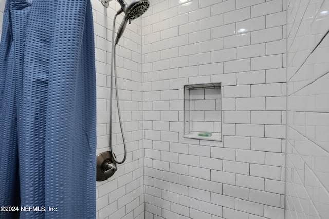 bathroom with curtained shower