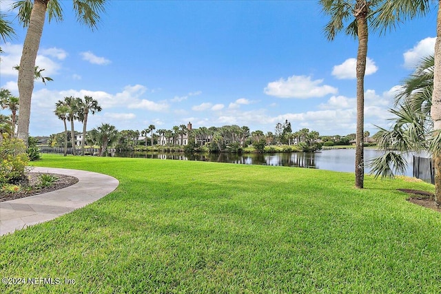 view of yard with a water view