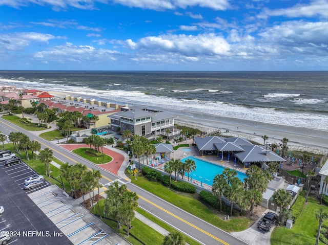 aerial view featuring a water view and a view of the beach