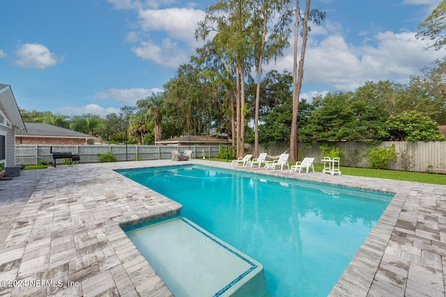 view of swimming pool with a patio