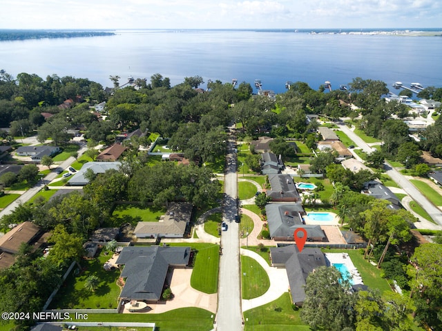 aerial view with a water view