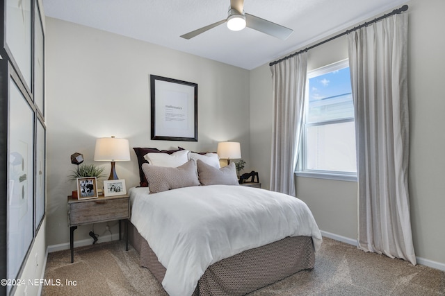 bedroom featuring carpet flooring and ceiling fan