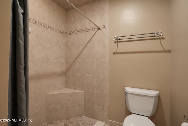 bathroom featuring walk in shower and toilet