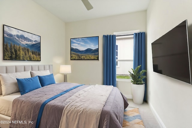 bedroom featuring carpet floors and ceiling fan