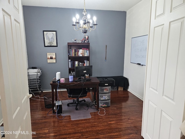 1075 Wetland Ridge Cir, Middleburg, FL 32068 - office featuring baseboards, wood finished floors, and a chandelier