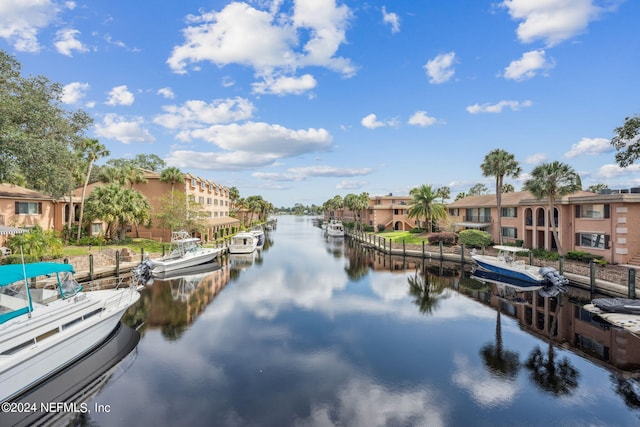 property view of water featuring a dock