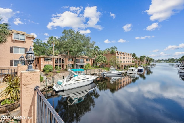 dock area featuring a water view