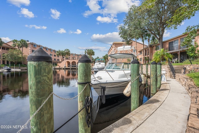 view of dock with a water view