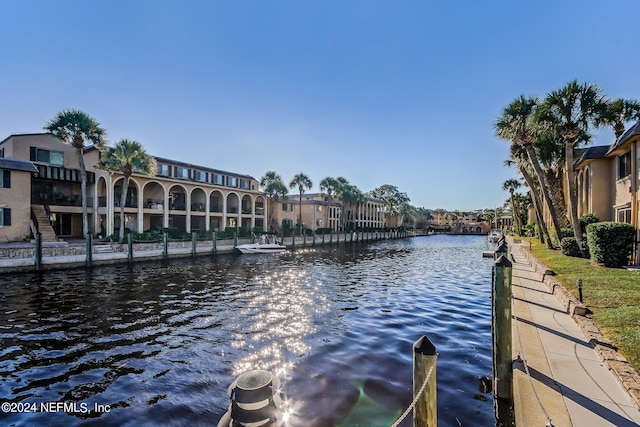 dock area featuring a water view