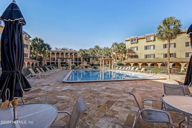 view of pool featuring a patio area