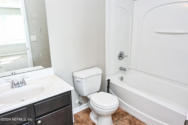 full bathroom featuring vanity, toilet, shower / bath combination, and tile patterned flooring